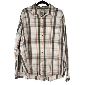 Lee Dungarees Men's XL Plaid Button Down Shirt‎ Brown Rust Long Sleeve Casual